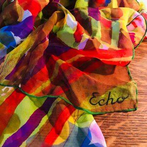 Vintage Echo Multi-color long silk blend scarf